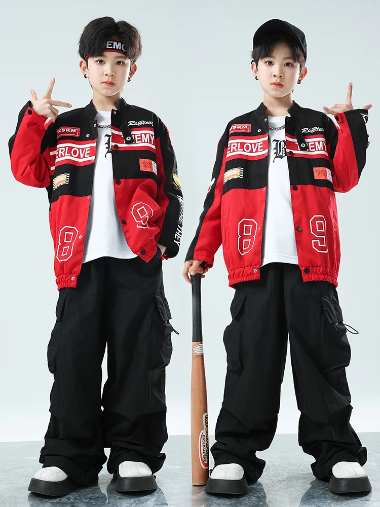 

Fashion Kids Hip Hop Costume Jazz Performance Clothes Boys Motorcycle Jacket Black Hiphop Pants Girls Kpop Stage Outfits BL12605