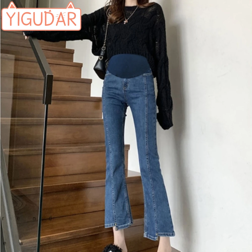 

Clothes for Pregnant Women Spring and Autumn New Pregnant Women's Trousers Nine point Micro La Large Size Jeans Maternity Pants