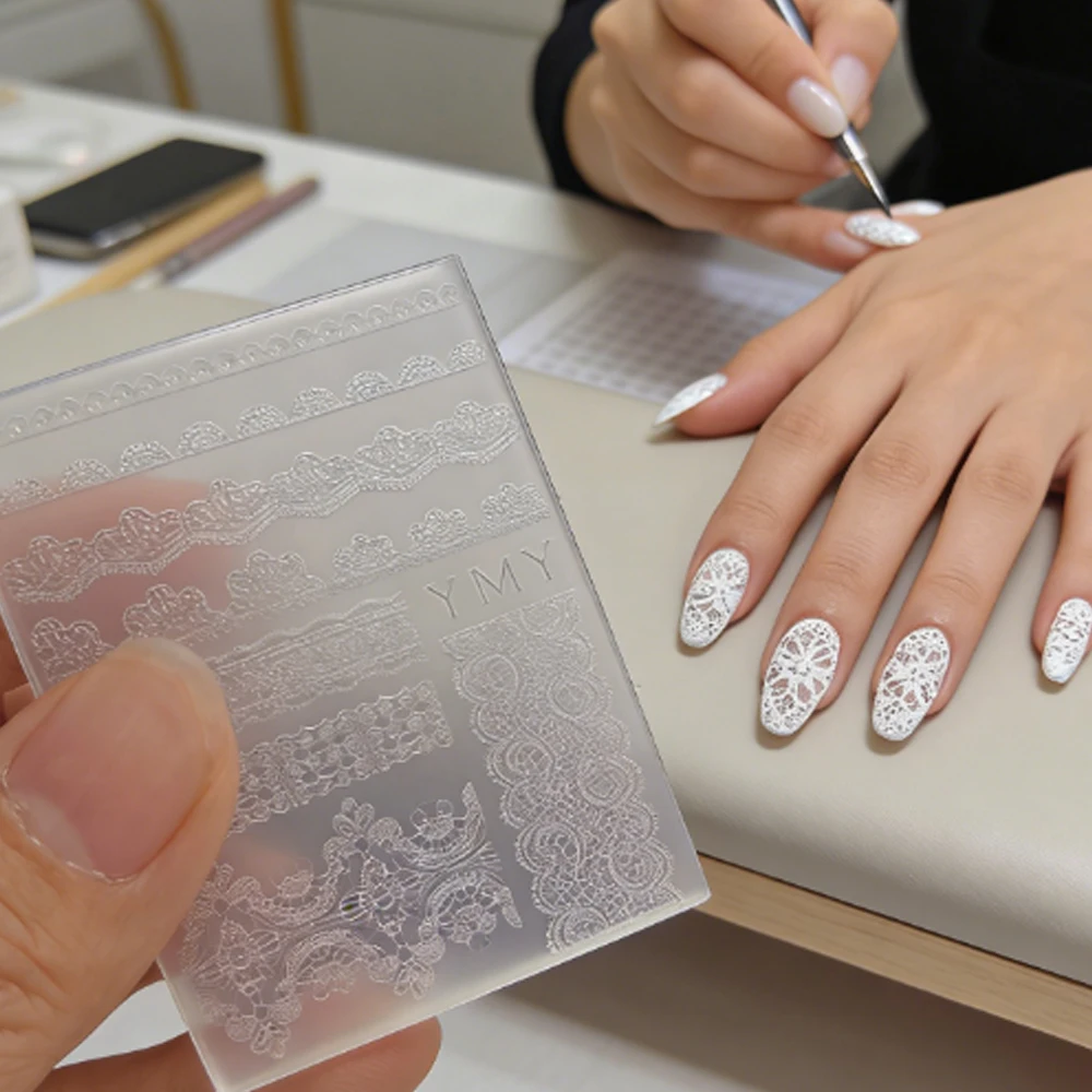 3D 레이스 리본 디자인 실리콘 네일 몰드 화이트 섹시 로맨틱 꽃 바다 조개 레이스 투명 네일 템플릿 웨딩 데코용