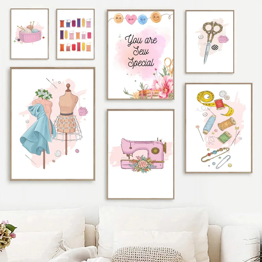 Dress Machine Needle Thread Scissors Beautiful Sewing Posters And ...