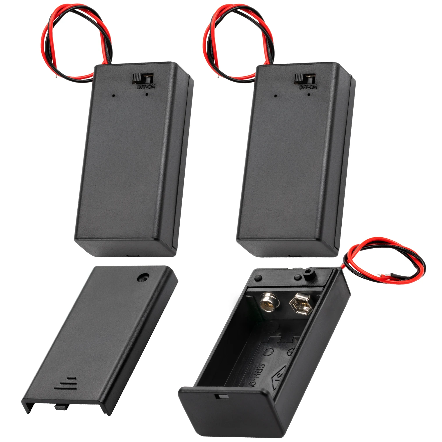 3PCS 9V Batteriehalter 9 Volt Batteriehalter mit EIN/Aus-Schalter Abdeckung Blei Drähte 9V Batteriekasten 9 Volt Batteriegehäuse-Anschluss