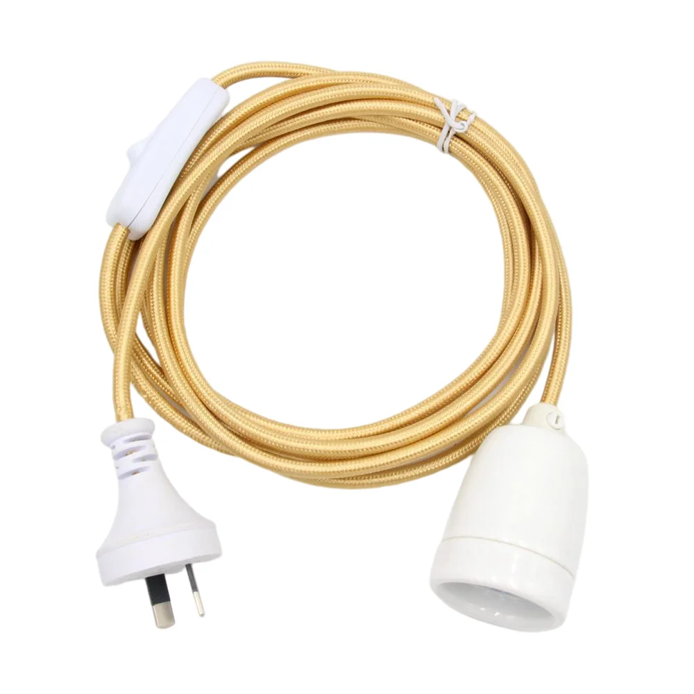 AC 240V AU Plug Power Cord Fabric Cable with Inline Switch E27 Ceramic Lamp Holder for DIY Hanging Lights Wall Lamps