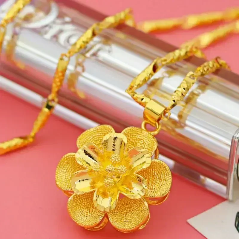 Sed4bd4e1eff94169a5856cc42f6800a5I Boutique 24k pure gold AU999 women's necklace 3D large pendant flower ladies luxury high-quality jewelry Mallzona