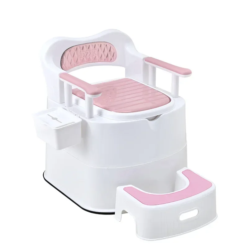Portable Toilet with Higher BackrestSoft PU Cushion for Pregnant Women and ElderlyComfortable Indoor Seat Portable Commode Chair 6