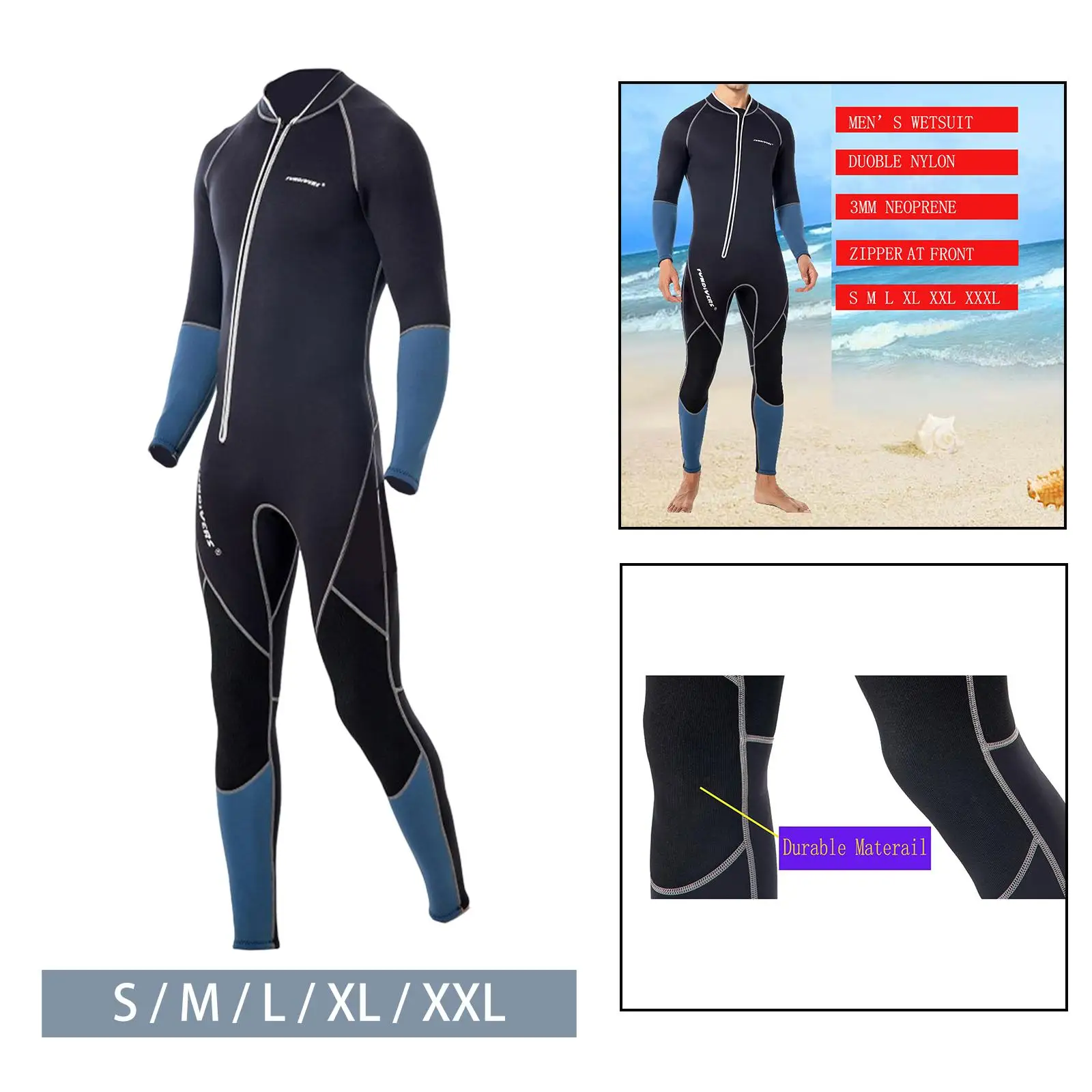 Men 3mm Neoprene Wetsuit Surfing Stretch Full Swimsuit Long Sleeve Wear