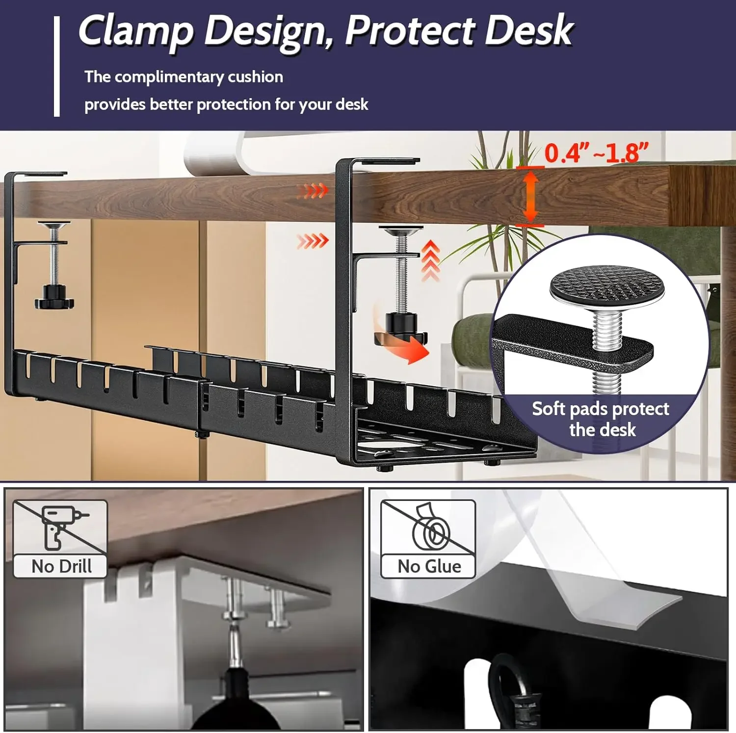 Premium Retractable Under-Desk Cable Tray — 15 to 31 inch view 3