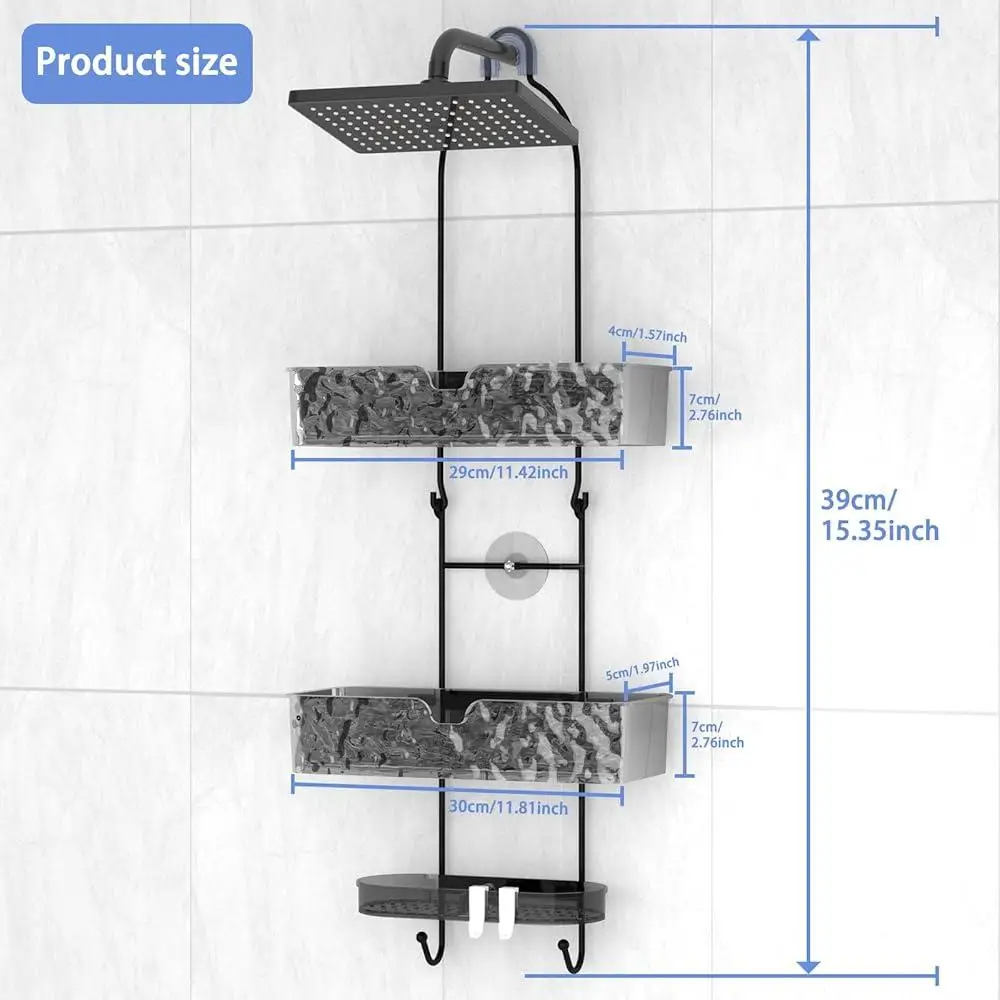 Hanging Shower Caddy No Drilling Over Head Organizer Quick Drainage Waterproof Rust-proof Shower Storage with Hooks and Baskets 5