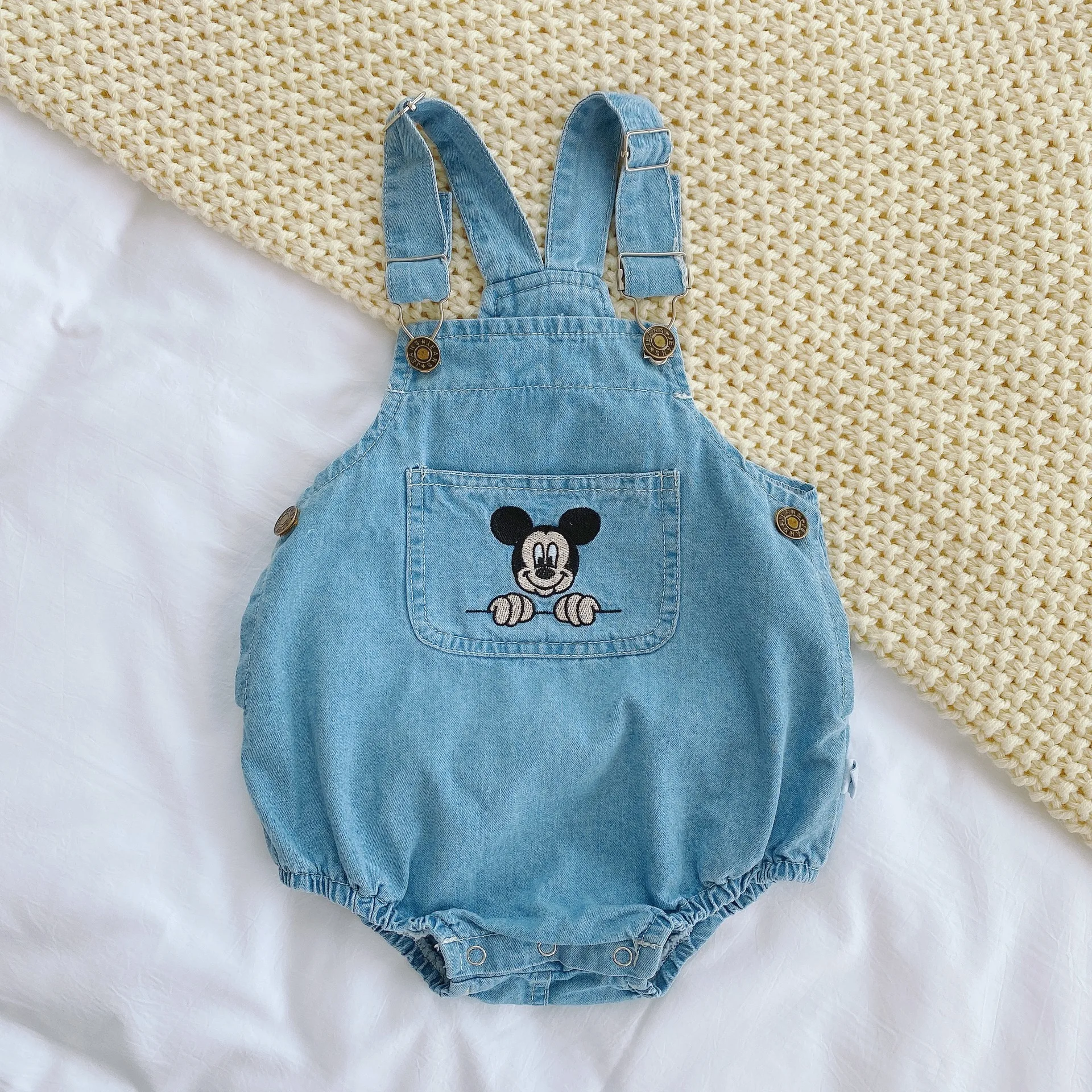 Summer Clothing Newborn Clothes Thin Men's And Women's Baby Outdoor Clothing Denim Jumpsuit Baby Trendy Cartoon Jumpsuit