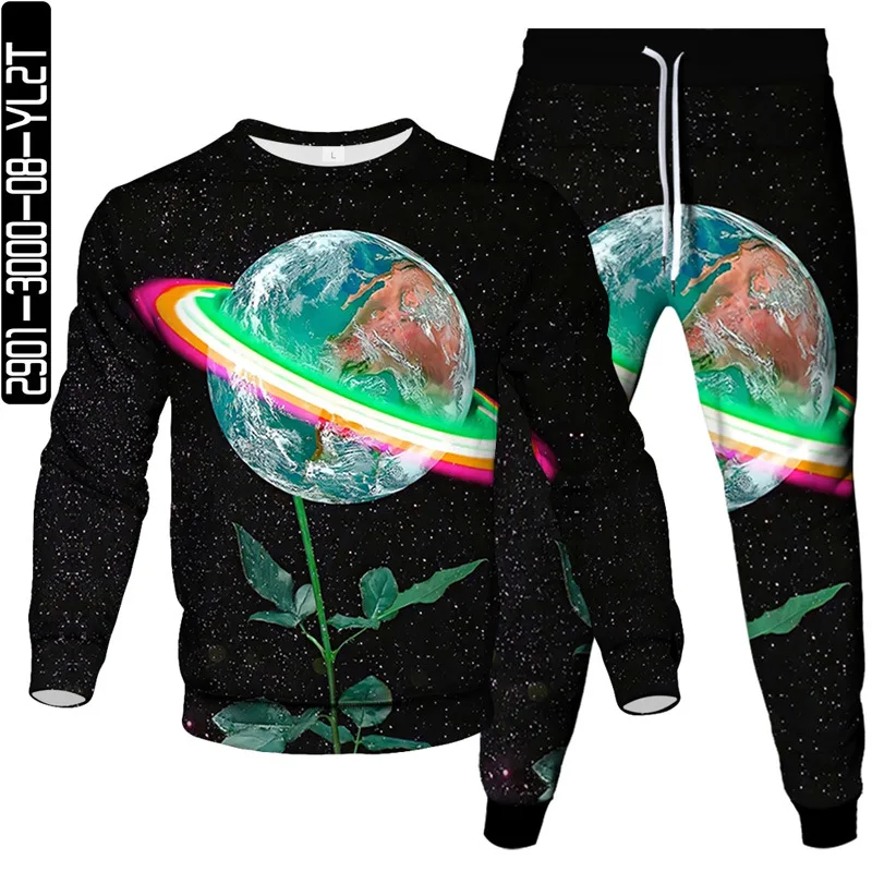 

Milky Way Galaxy Colorful Planet Moon Earth Print Men Fashion Tracksuit Sweatshirt Jogging Pants 2 Piece Set Women Clothing Suit