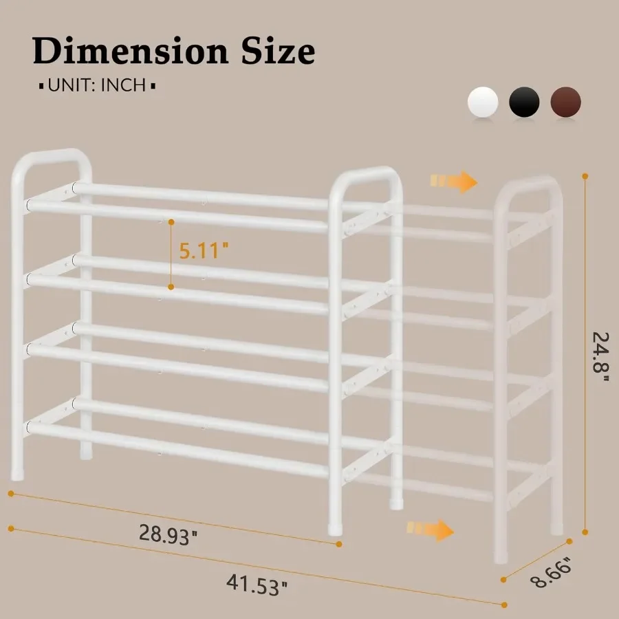 Shoe Rack for Closet4 Tier Shoe Organizer 28 Metal Shelf Can Expandable to 42 for Bedroom Entryway Living Room Garage Adjustabl