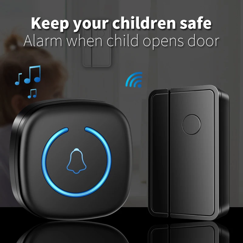 Wireless Doorbell CACAZI Split Door Chime Wireless Sensor Chime Adjustable 5 Volumes 60 Ringtone EU Plug