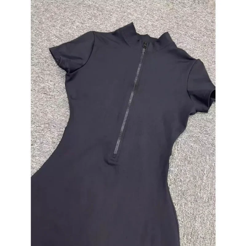 Women's Fitness Yoga One-Piece Suit Short Sleeve High-Waist Short Pants Sports Bodysuit Dance Exercise Tight Body Suit - 3
