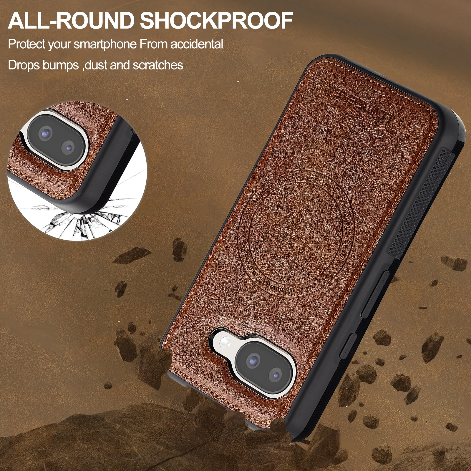 Luxury Magnetic Leather Phone Case with Wireless Charging and Shockproof Slim Fit Design
