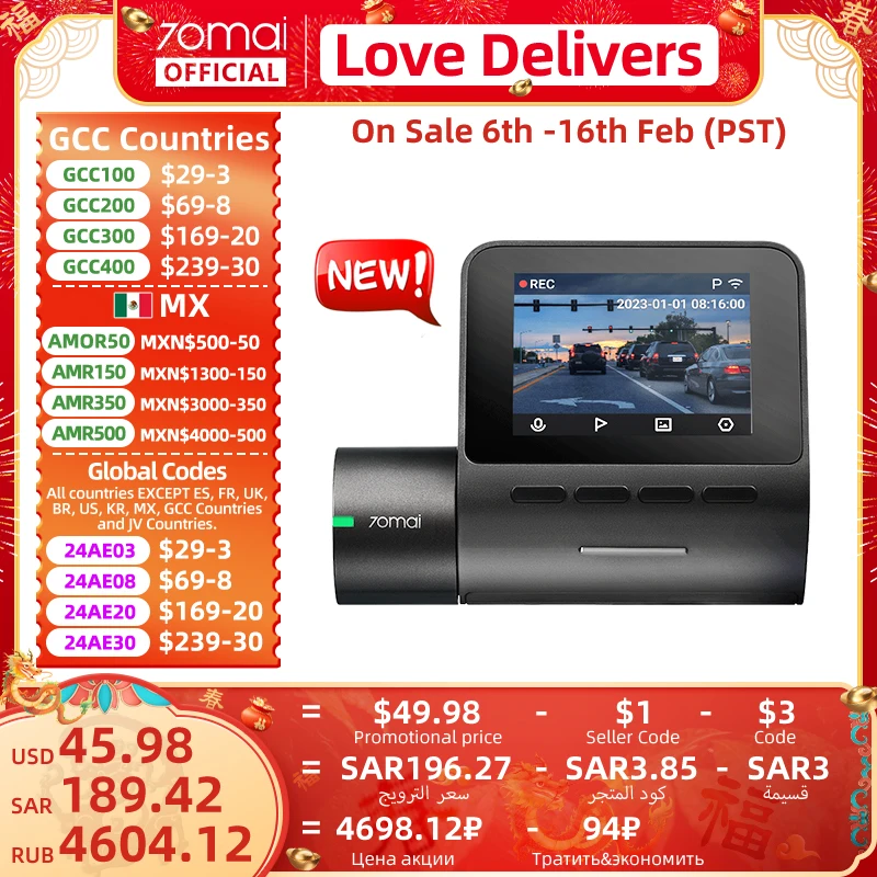 70Mai Dash Cam A200 1080P 2 ''Schermo Ips Dual-Channel Record 70Mai Car Dvr A200 24H Monitor Di Parcheggio 130 ° Fov Visione Notturna