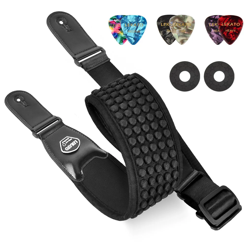 LEKATO 3D Sponge Adjustable Guitar Strap with 6 Picks - 3.5 Wide for Added Comfort