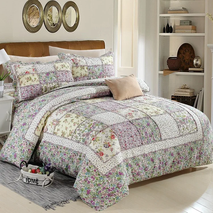 Korean Floral Plaid Patchwork Bedspread for Bed Double Cotton Quilted Bed Cover Set Coverlet Summer Quilt Pillow Cases Handmade