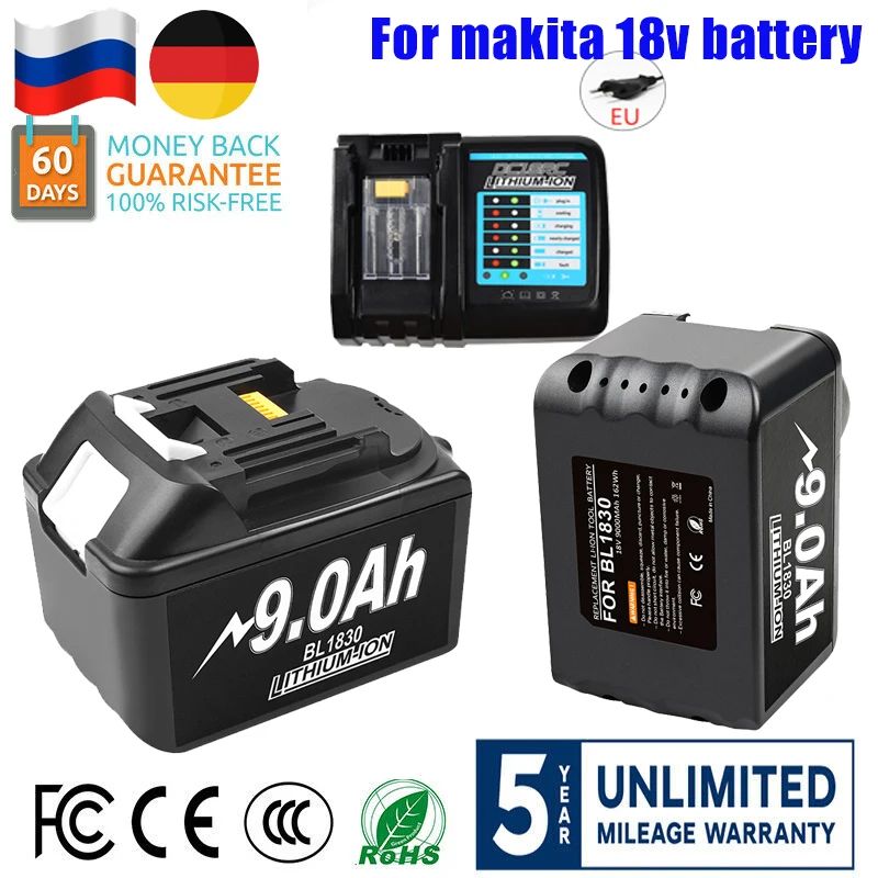 2022 Aggiornato 9A/3A/6A Per Makita 18V Batteria Bl1830B Bl1850B Bl1850 Bl1840 Bl1860 Bl1815 Sostituzione Della Batteria Al Litio
