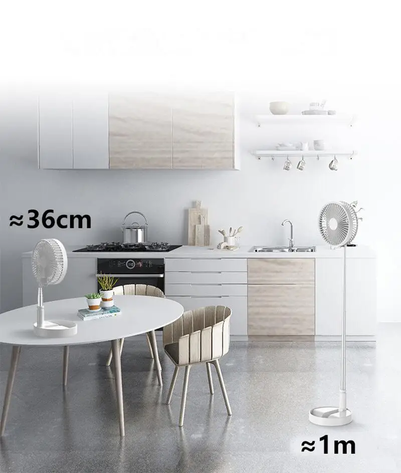 Ventilador Portátil Recarregável, 7200mAh, Mini Dobrável, Telescópico,