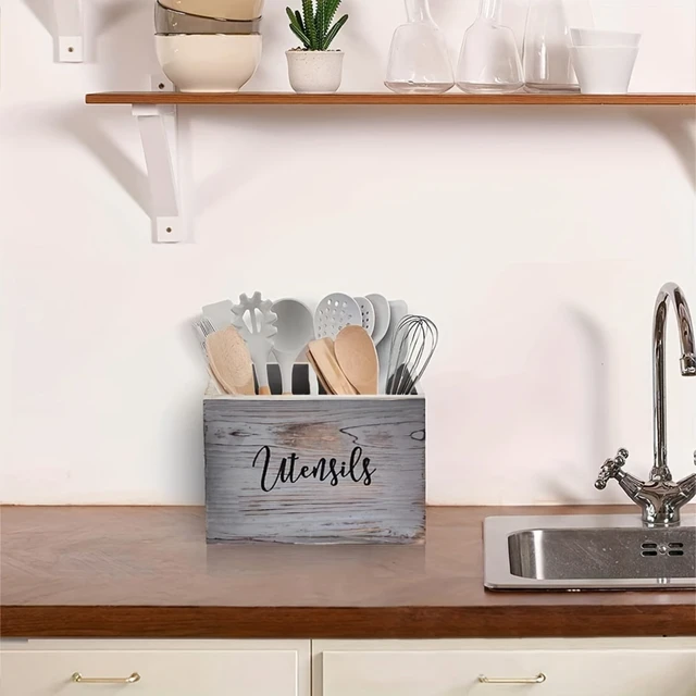 Rustic Wood Utensil Holder Caddy 5