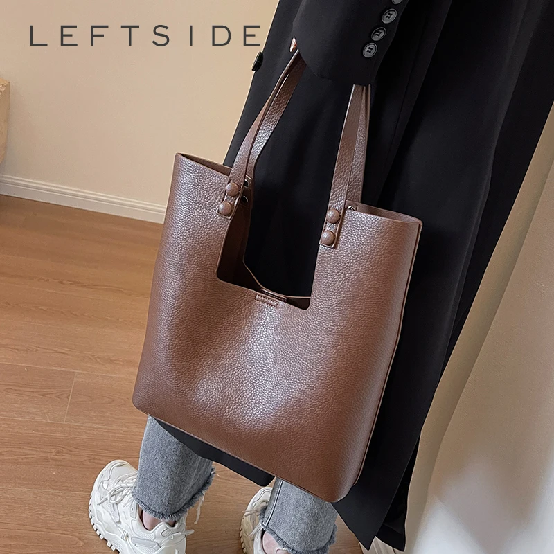 

LEFTSIDE 2 шт./комплект, ретро сумки на плечо для женщин, простая сумка-тоут 2023, зимняя сумка из искусственной кожи, Женские винтажные дорожные сумки