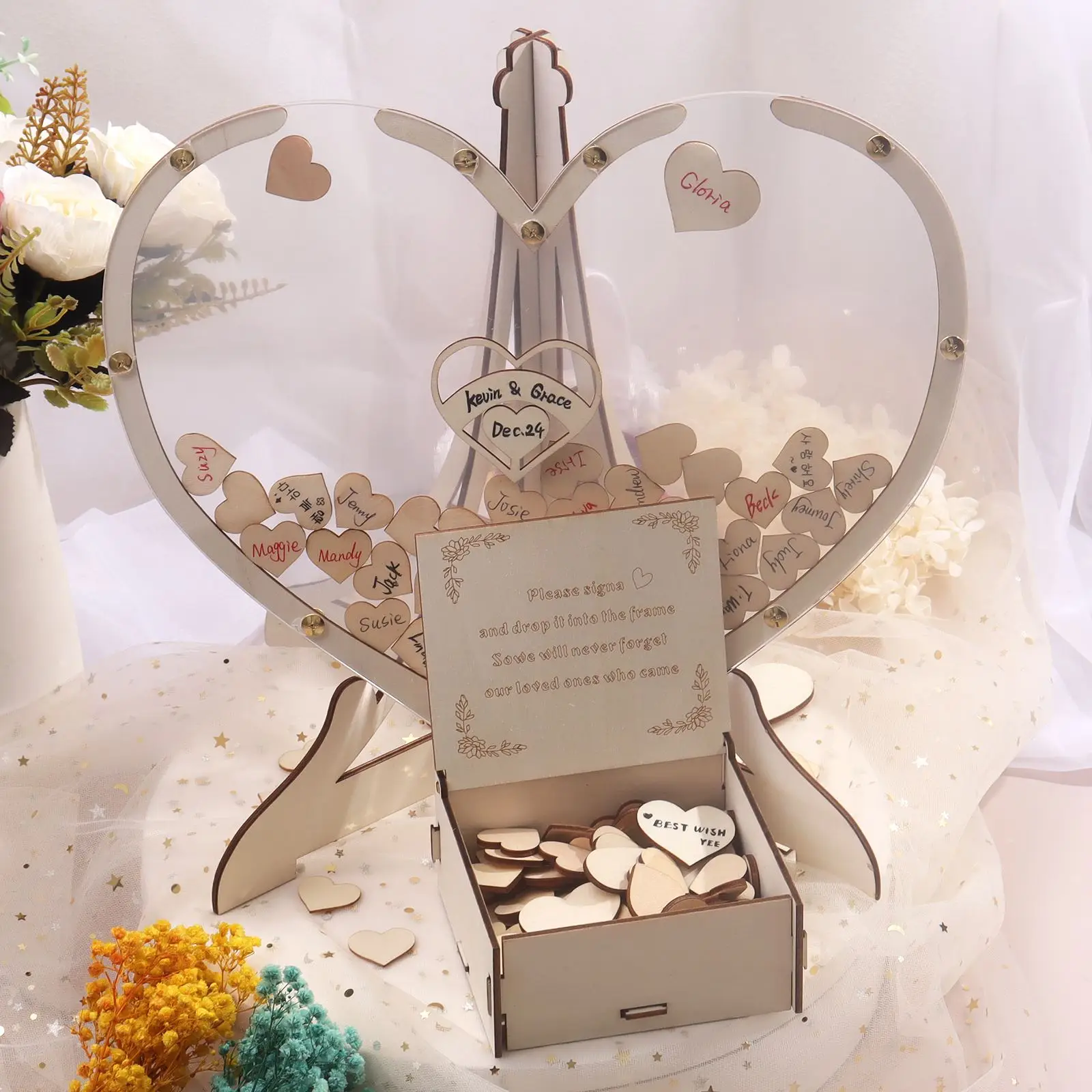 Wooden Love Signature Wedding Guest Book Alternative Wood Heart Guest Drop Box Book