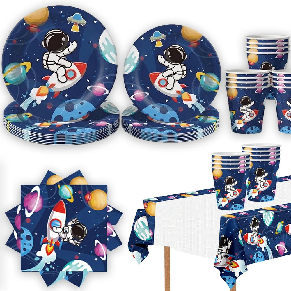 Astronauten-Weltraum-Party-Dekoration Tischgeschirr Raumschiff Pappteller Becher Servietten Kinder Jungen Geburtstag Baby-Shower Partyzubehör – Detail 3