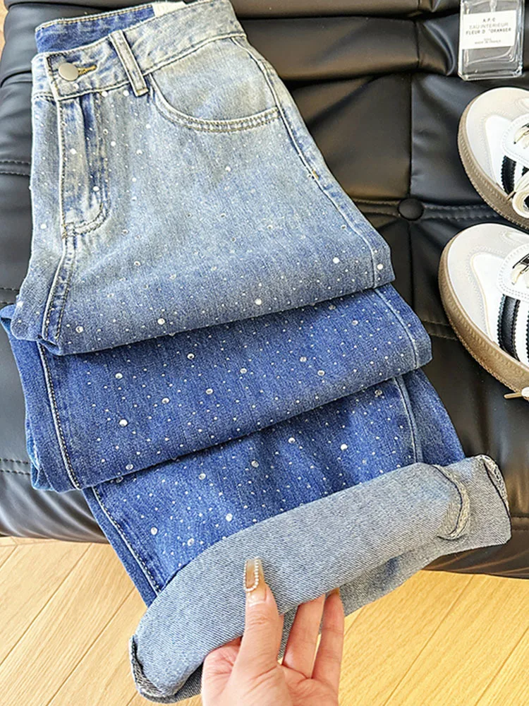 

Vintage Dot Print High Waist Wide Leg Baggy Y2K Jeans Pants Korean Fashion Women High Street Style Blue Straight Denim Trouser