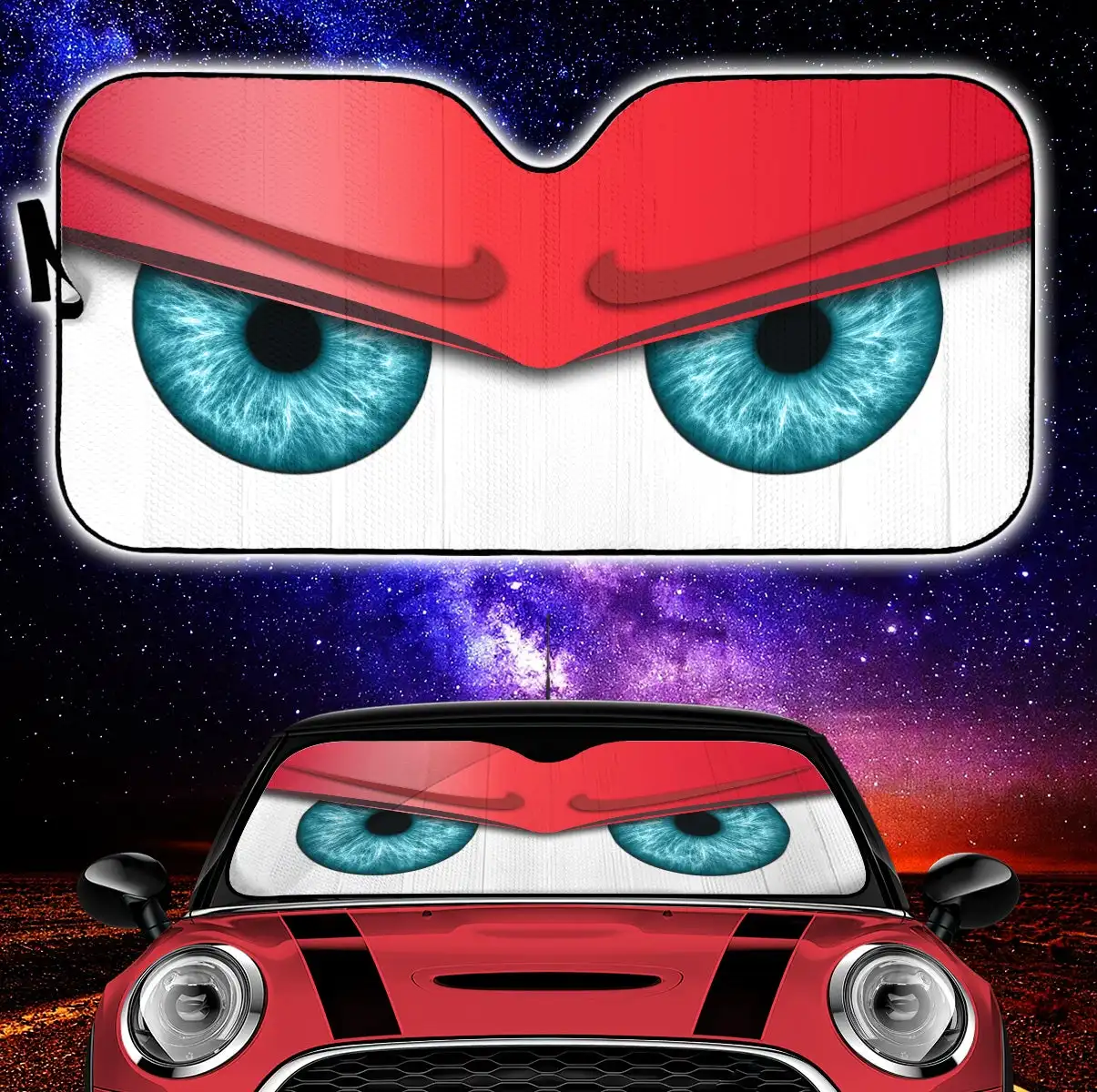Pare-soleil de voiture rouge drôle, yeux de dessin animé en colère,  accessoires de pare-brise automatiques, cadeau de décoration - AliExpress