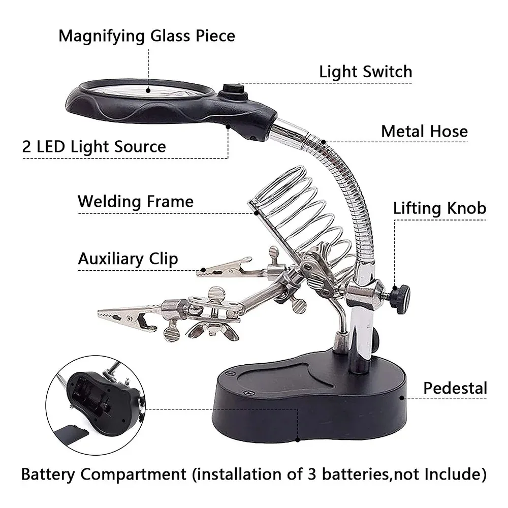 3.5X 12X Welding Auxiliary Clip Magnifier Electric Soldering Iron Circuit Board Bracket Tools