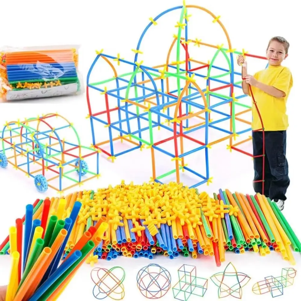 300pcs Plastic Straw Constructor Toys Assembly Engineering Educational Puzzle Colorful Straw Interactive DIY