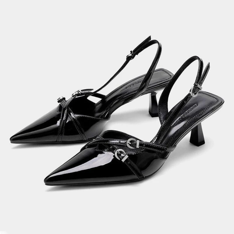 Women's Sexy Hollow Pointed One-line Buckle Skinny Heel Sandals Modern Office Wedding Slingback High Heels for Women