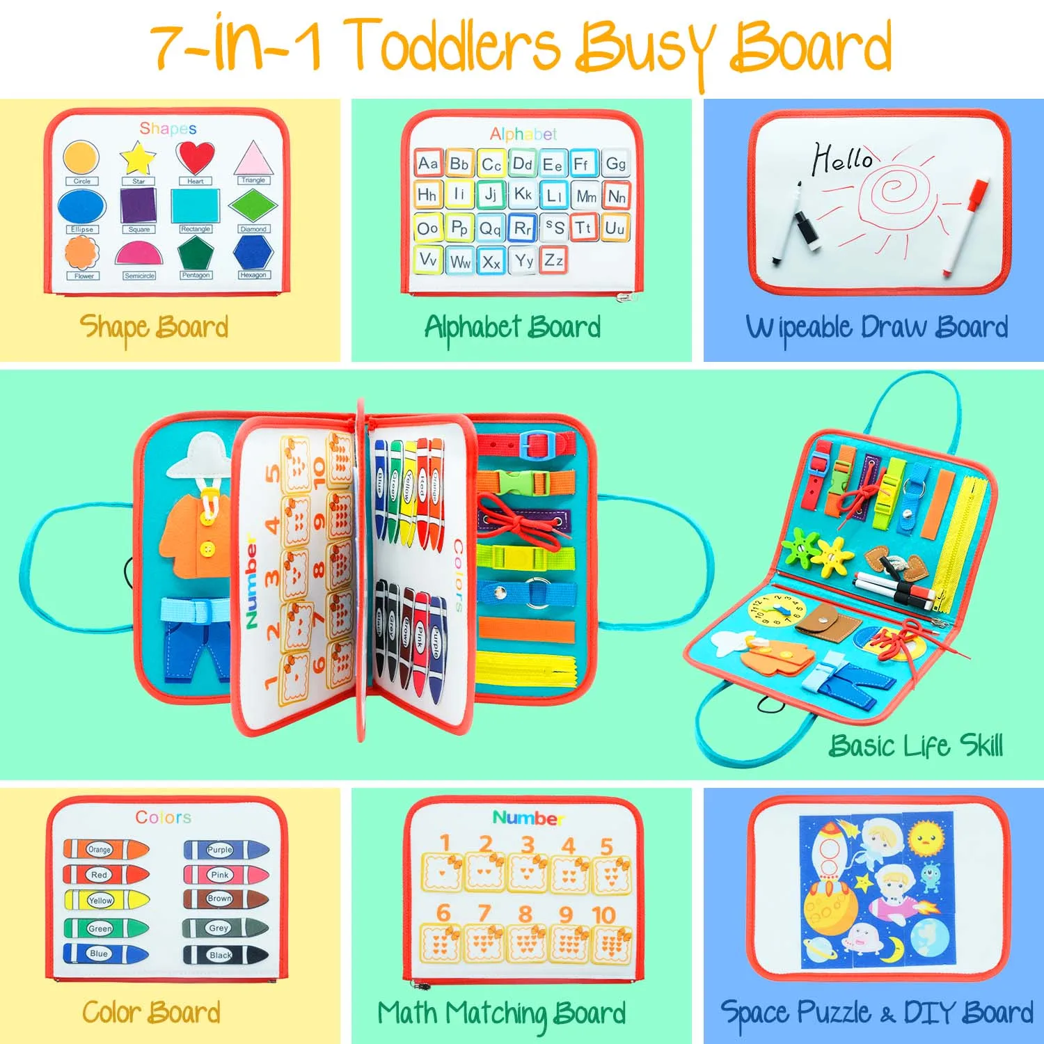 Sensory Montessori Board for Baby's Early Education - Toddler Busy Board for Cognitive, Fine Motor and Intelligence Learning