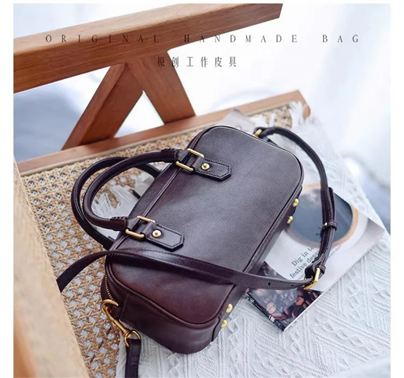 Literarische Vintage Designer handgemachte echte Leder Damen handtasche einfache Mode Luxus Rindsleder Damen Marke Umhängetasche – Detail 27