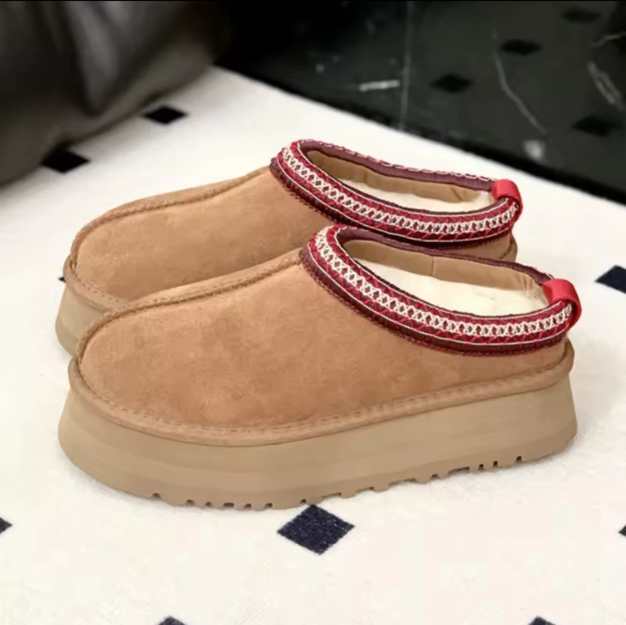 여성용 겨울 미니 앵클 부츠 천연 가죽 편안한 합성 양가죽 안감 클래식 브랜드 아웃도어 스타일