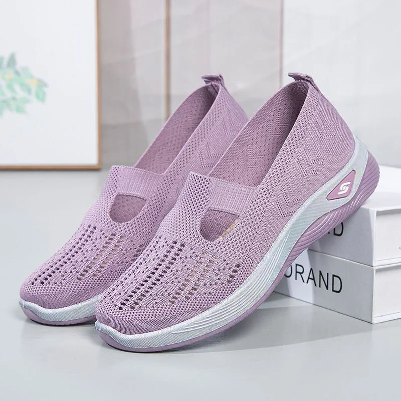 Women's New Summer Shoes Mesh Breathable Sneakers Light Slip on Flat Platform Casual Shoes Ladies Anti-slip Walking Woven Shoes 2