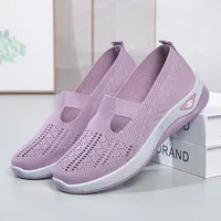 Women's New Summer Shoes Mesh Breathable Sneakers Light Slip on Flat Platform Casual Shoes Ladies Anti-slip Walking Woven Shoes 2