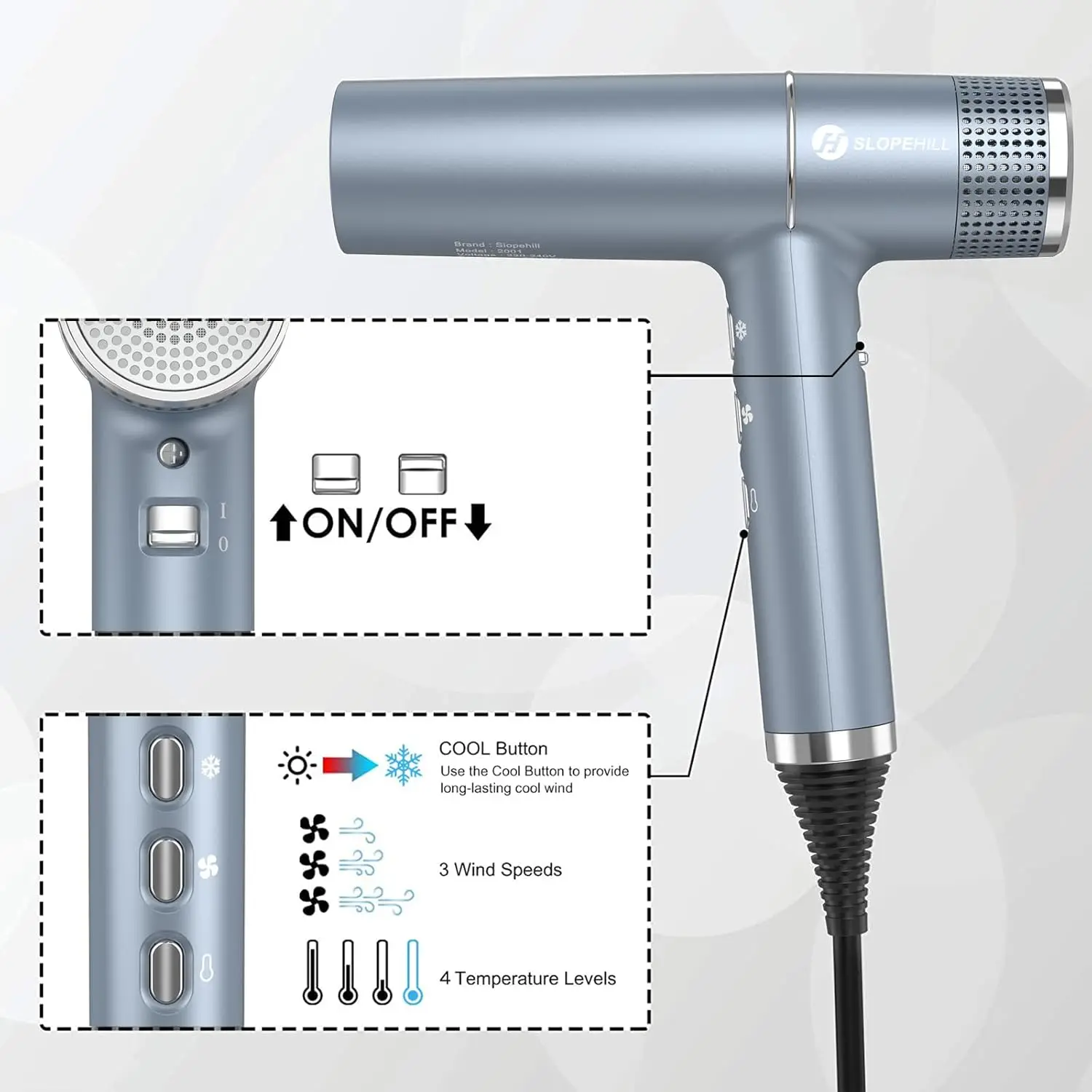 Hair Dryer with Unique Brushless Motor IQ Perfetto Innovative Microfilter Oxy Active Technology Led Display (B