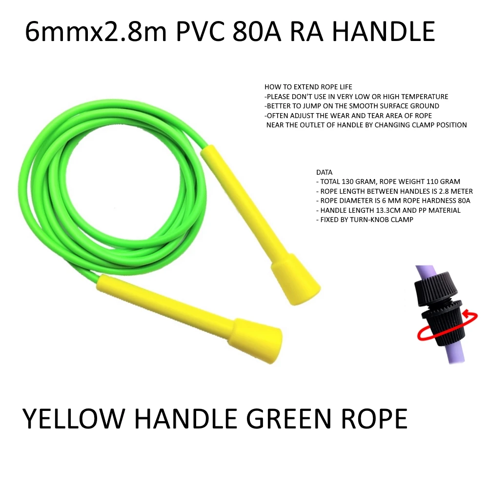 6mm diameter 130 gram PVC 80A 15~25℃ jump rope excercise fitness RA handle cheap no logo loose weight 2.8 meter skip skipping 3