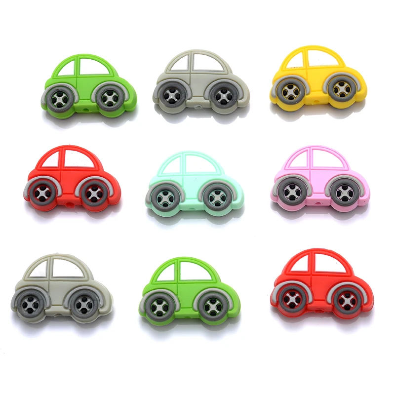

10Pcs/Lot Baby Silicone Cartoon Car Beads Teething Infant Soothing Pacifier Nursing Bracelet Chew Toys Accessories BPA Free
