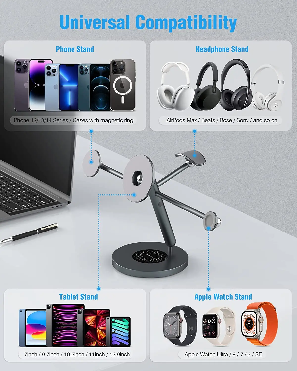 NILLKIN 조절식 마그네틱 스탠드, 아이패드 프로 12.9, 아이패드 프로 11, 아이패드 에어 5, 아이패드 9, 360 ° 회전 브래킷