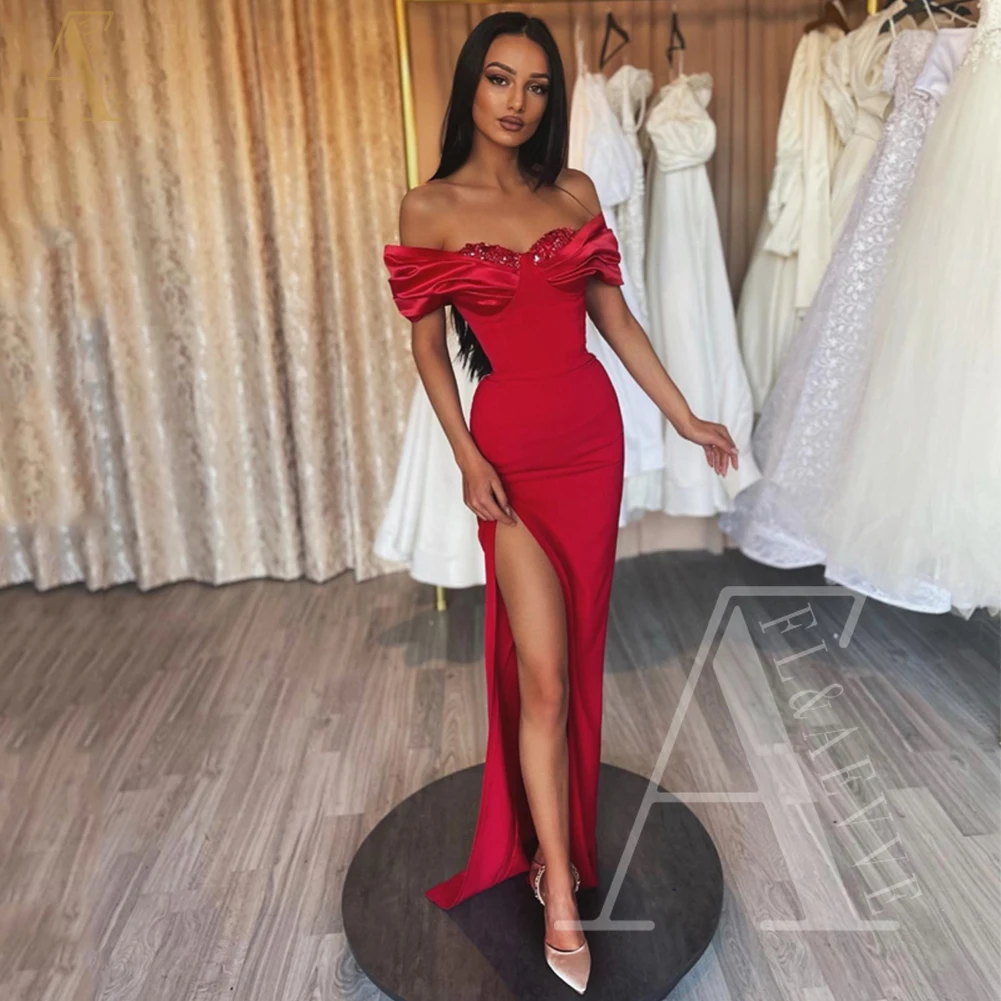

Red Satin Prom Dress for Women Off the Shoulder Robe Long Dresses for Women Party Wedding Evening Elegant Gowns New in Dresses