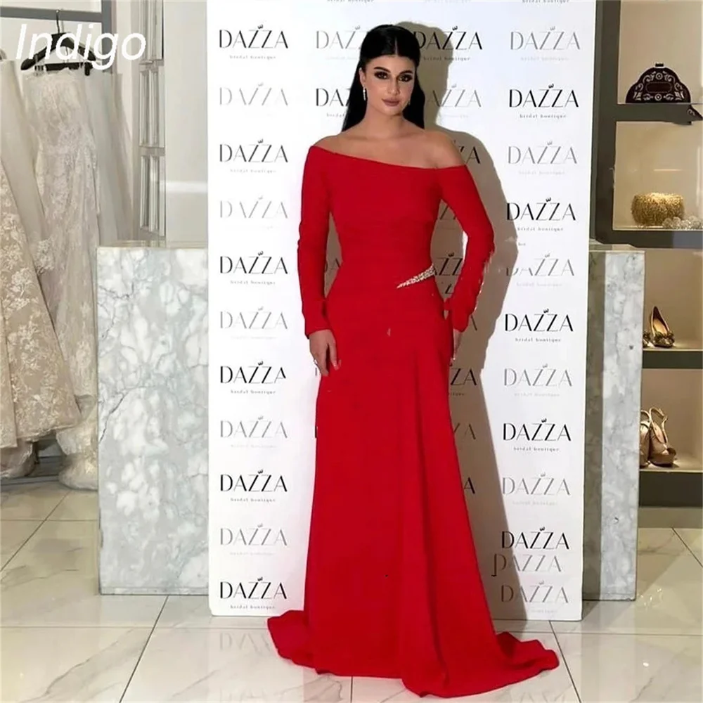 

Indigo Prom Dress Mermaid 2024 Long Sleeve Off The Shoulder Satin Simple Zipper Back Elegant Evening Gowns For Women فساتين الس