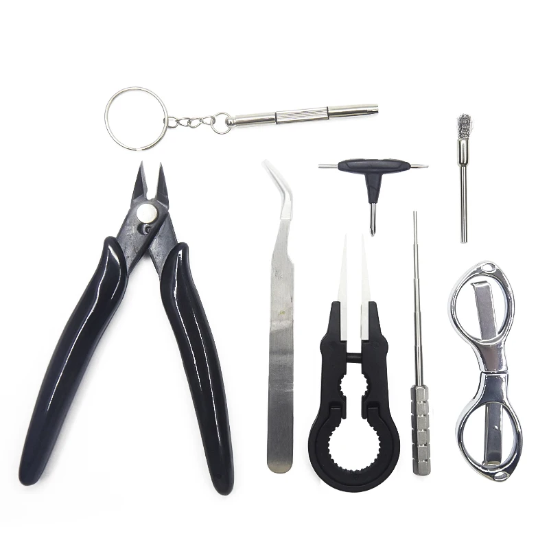 DIY Tool Kit 9 in 1 Coil jig Tweezers Pliers Repair Tool Kits Cig Accessories Coiling Set with Storage Bag