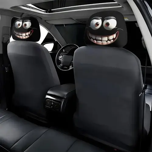 2pcs Funny Big-Eyed Cartoon Print Car Headrest Cover, Suitable For Travel And Daily Commuting,For Halloween Christmas Holiday - Image 2