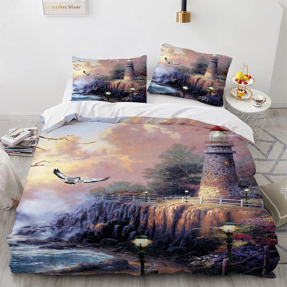 Comforter Cover for Kid Boy Girl Artist Bedding Set King Painting Duvet Cover Set Beautiful Landscape Sun Lake Bridg