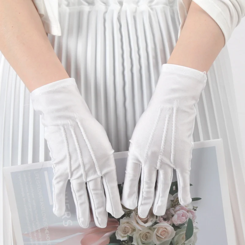 Women White Formal Gloves Honor Guard Gloves Guard Santa Men Inspection Full Finger Work Driving Jewelry Butler Lady Golf Gloves