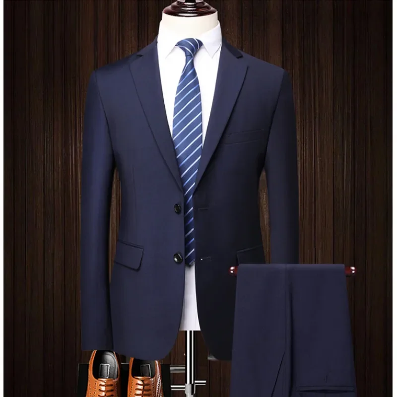 Suit (Blazer+ Pants) Men's Fashion Business Large Size Suit Professional Work Clothes Groom Wedding Dress Best Man Dress Suit