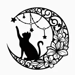 Enchanting Moonlit Cat Silhouette Iron Wall Art Decoration (Black)