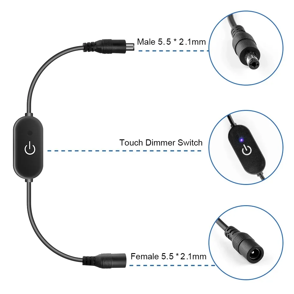 Led dimmer switch led dimmer controller smart dimmer switch lamp dimmer led strip switch led string dimmer power cords dimmer switch DC12V 5V 3A LED Tape Lights Touch Dimmer Switch Brightness Dimming Memory Function DC Plug For 5050 SMD COB LED Strip