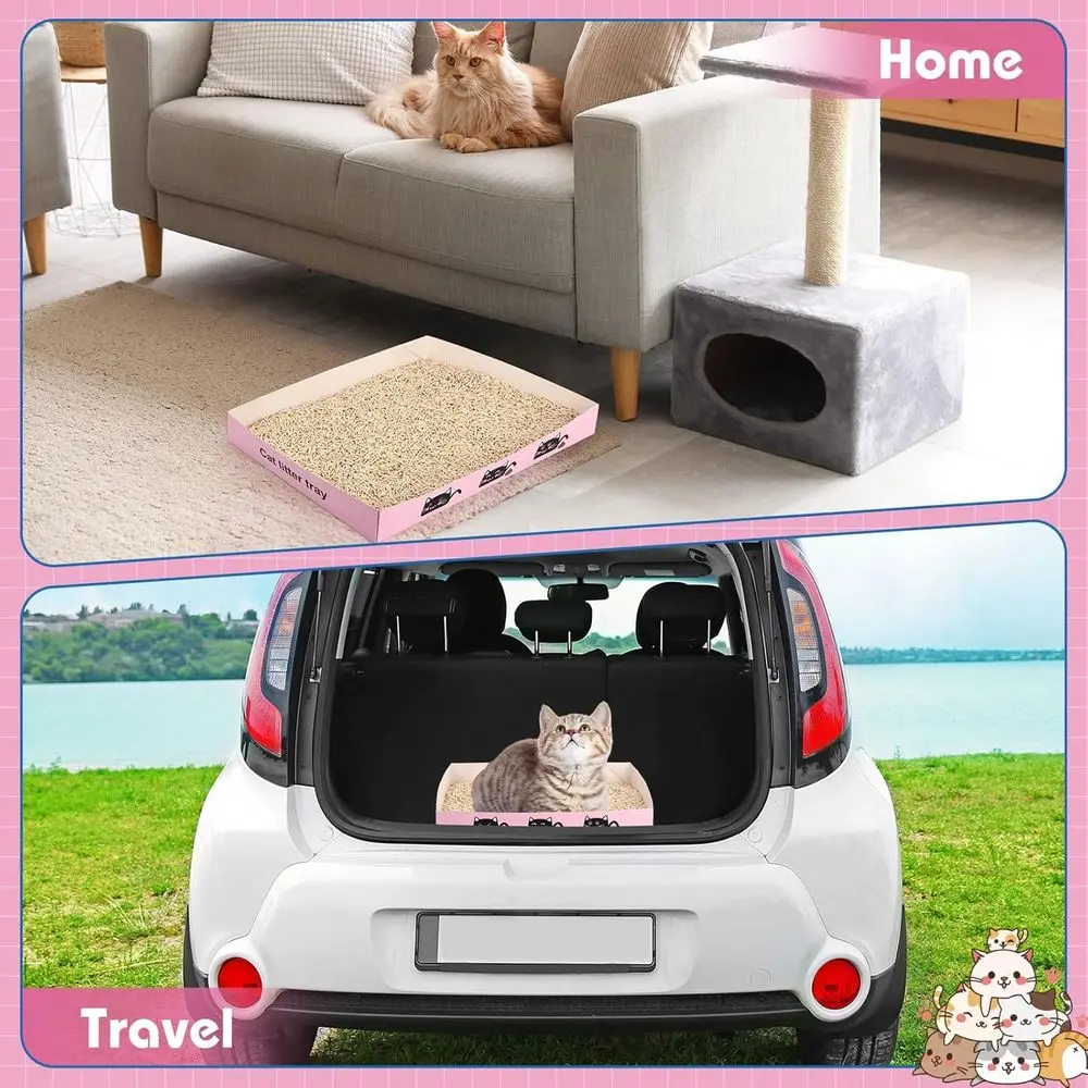 60 Pack Disposable Litter Boxes, 30 Foldable Travel Boxes & 30 Scoops, Portable Waterproof Cardboard Trays for Small Pets, 13.8